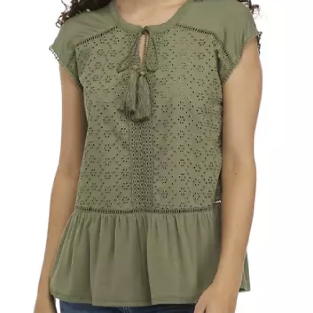 Embroidered eyelet peplum blouse